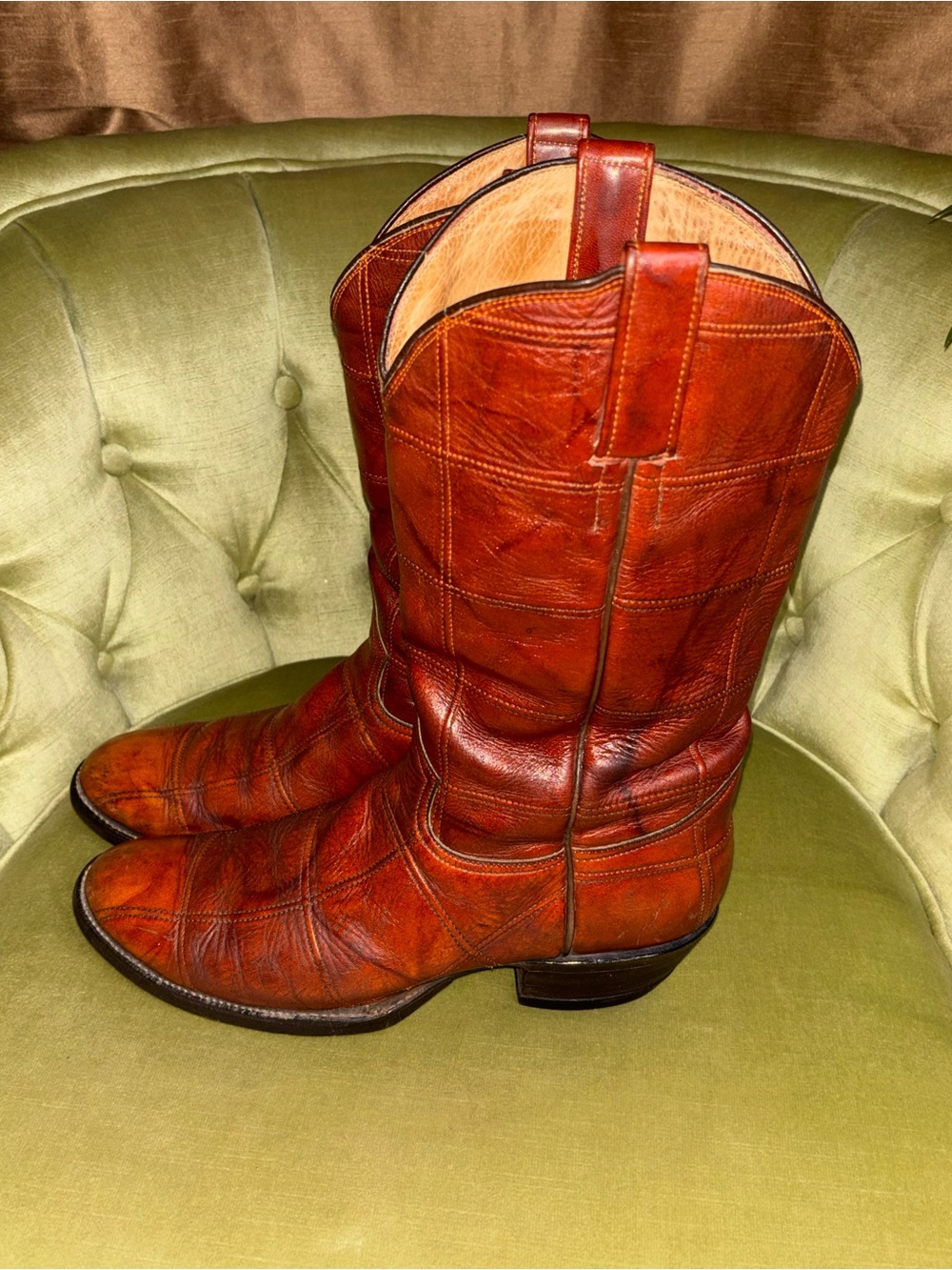 Luskeys Mens Size 10.5 D Brown Leather patchwork Western Cowboy Boots - Picture 3 of 11